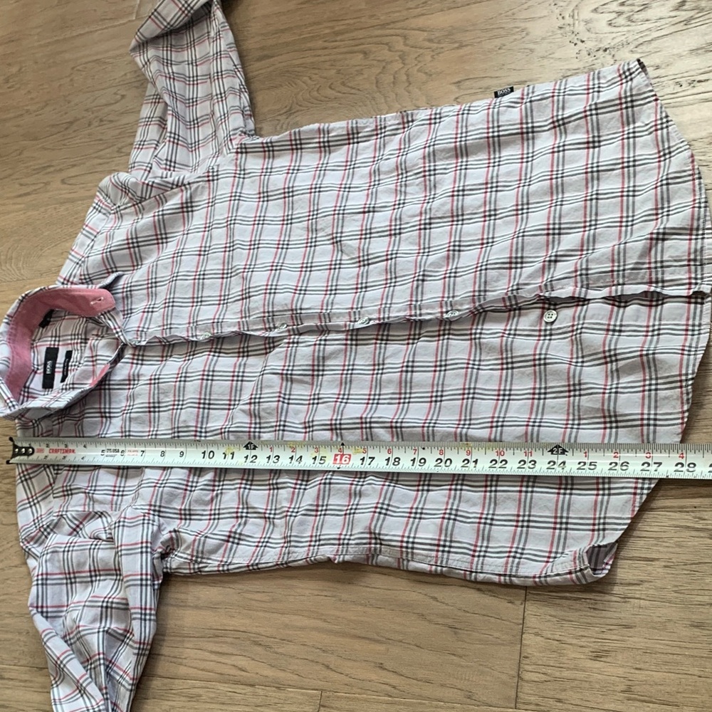 Hugo Boss Pink and White Plaid Button-Down Shirt Regular Fit Size Small - Picture 7 of 10
